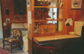 this photo portrays the kitchen in cabin 5 at the nature retreat, just one of several cabins as well as tree houses at the retreat in southern oregon, near crater lake national park, klamath basin birding trails, wetlands and national wildlife refuges in the pacific flyway of southern oregon.